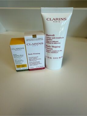 Clarins Travel Set: Body Shaping Cream, Body Firming Gel, & Face Treatment Oil
